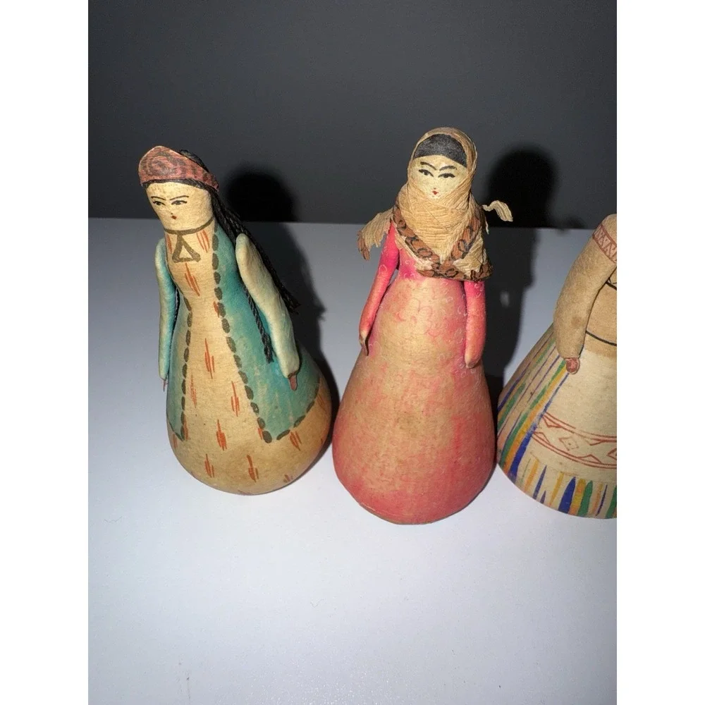 LOT Vintage Handmade & Painted Spun Cotton & Paper Mache‎ Dolls Russian Folk Art
